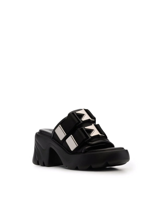 Flash Mid Heel Mules in Black