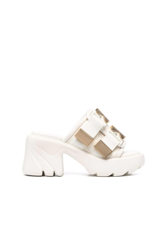 Flash Mid Heel Mules in White
