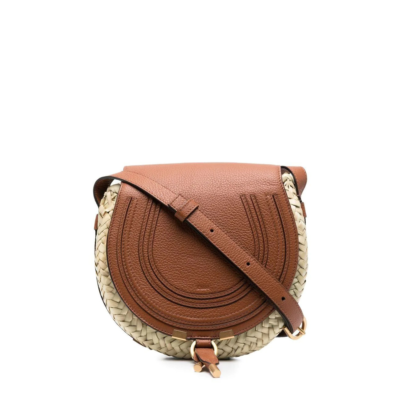 Medium crossbody bag in brown leather and raffia