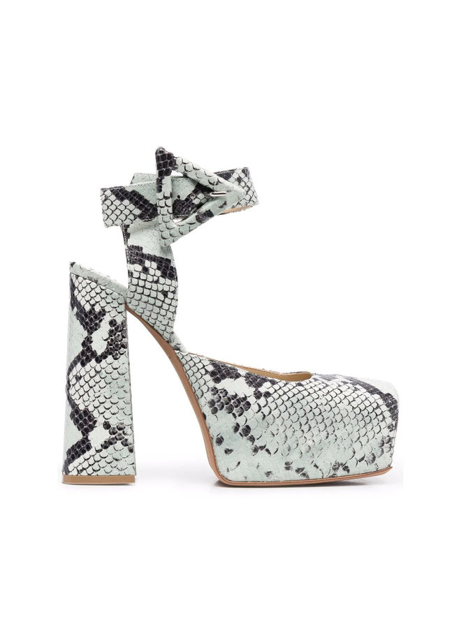 High Heel Platform Sandals in Snake Print in Dew/Black