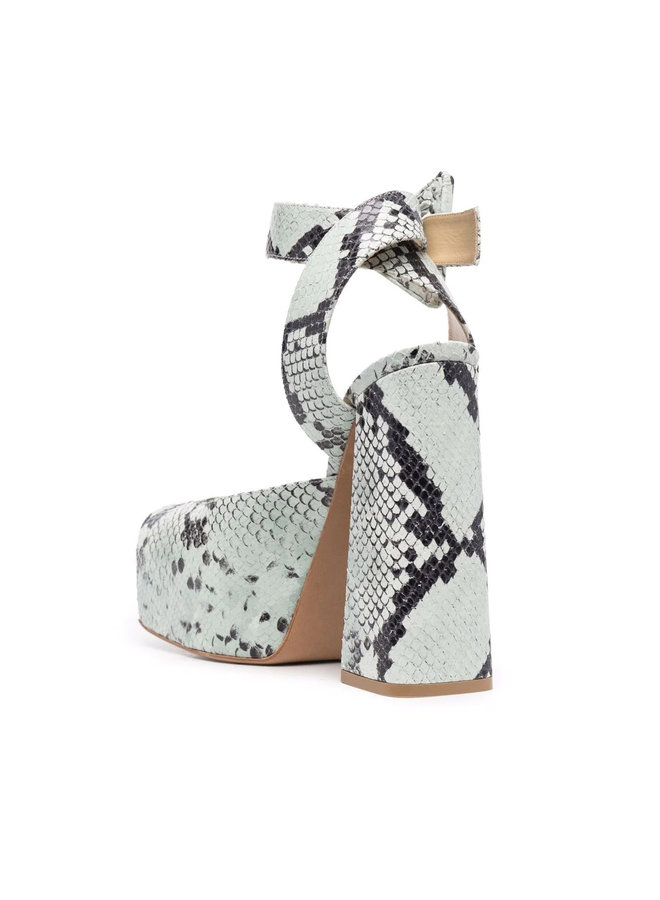 High Heel Platform Sandals in Snake Print in Dew/Black