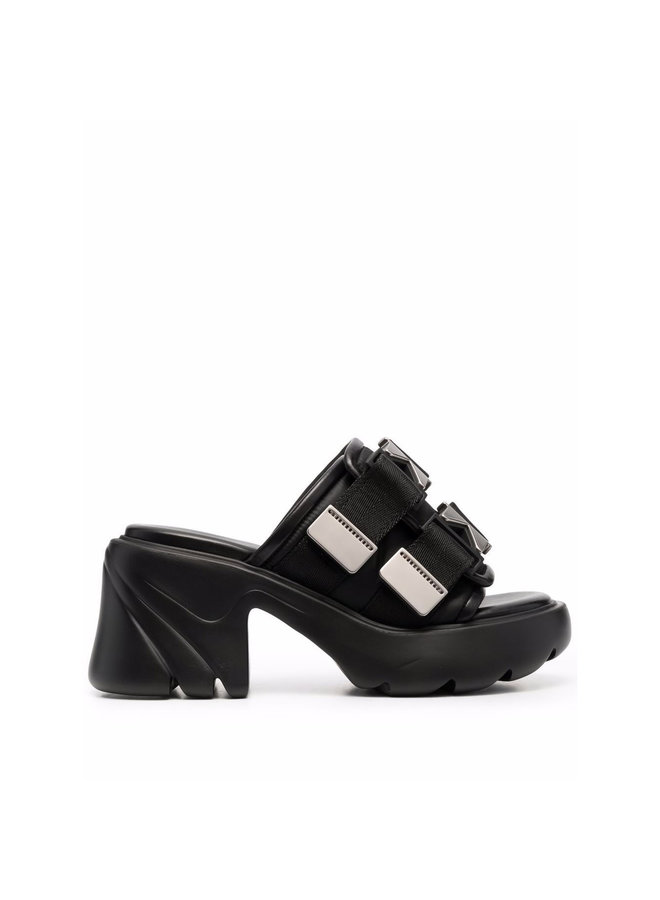 Flash Mid Heel Mules in Black