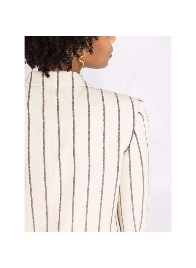 Double Breasted Stripe Blazer Jacket in Ecru