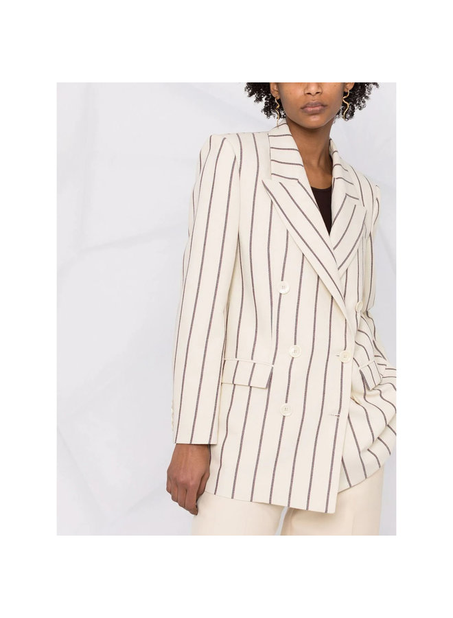Double Breasted Stripe Blazer Jacket in Ecru