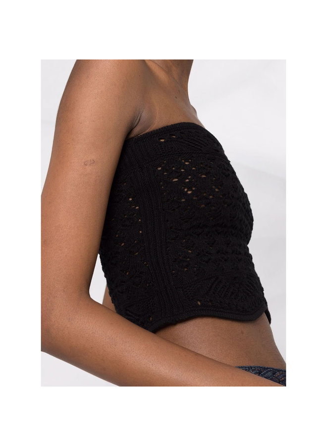 Crochet Crop Strapless Top in Black