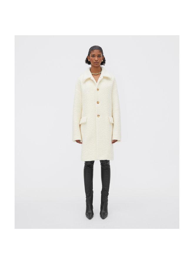 Knee Length Boucle Coat in White