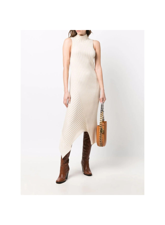 Asymmetric Sleeveless Knitted Dress in Cream