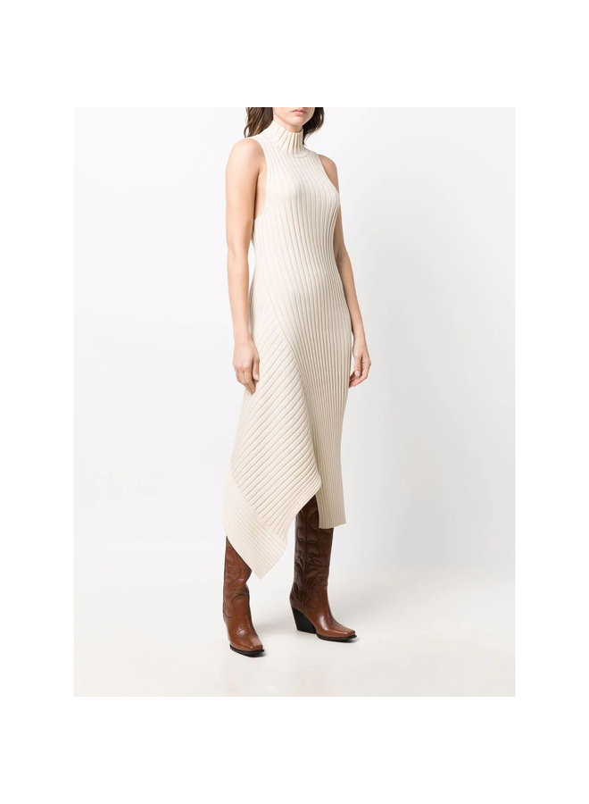 Asymmetric Sleeveless Knitted Dress in Cream