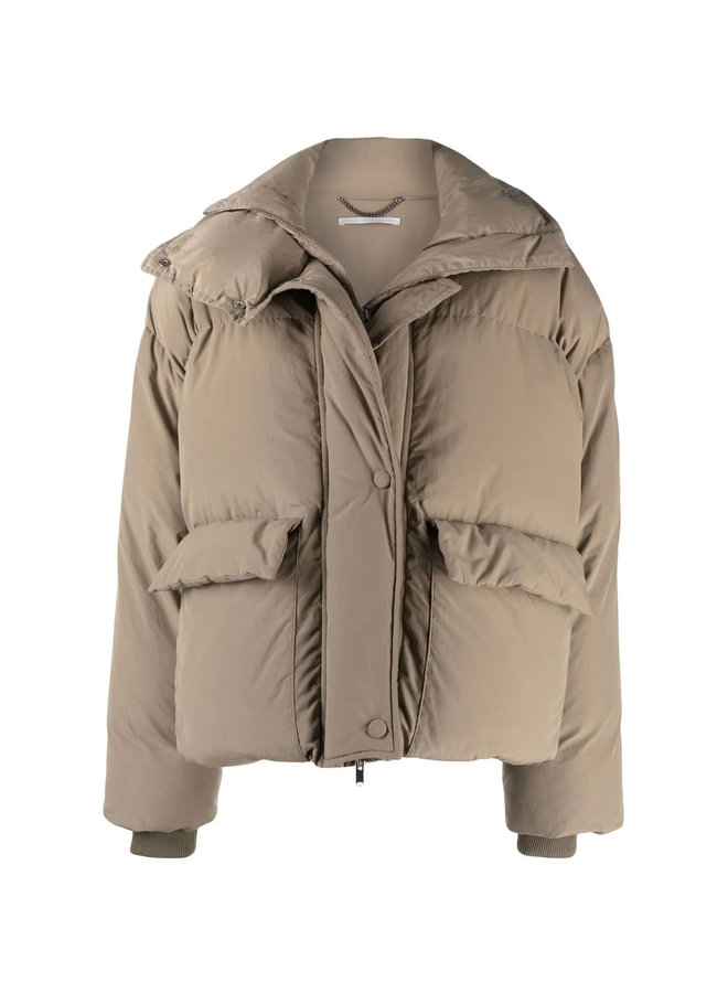Short Puffer Jacket in Taupe