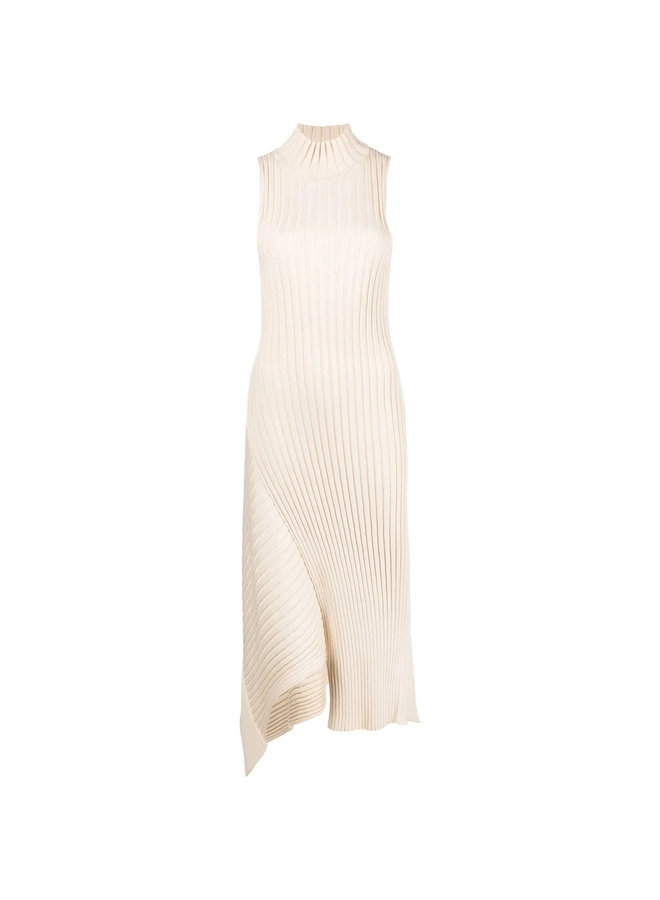 Asymmetric Sleeveless Knitted Dress in Cream