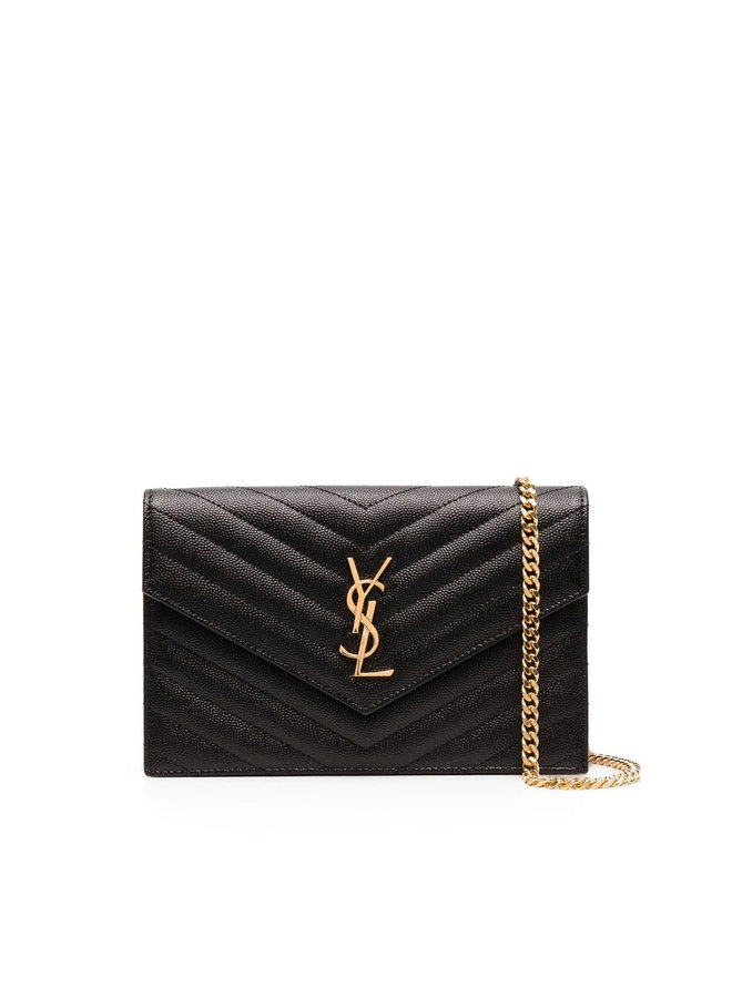 Small Chain Wallet Crossbody Bag in Black/Gold