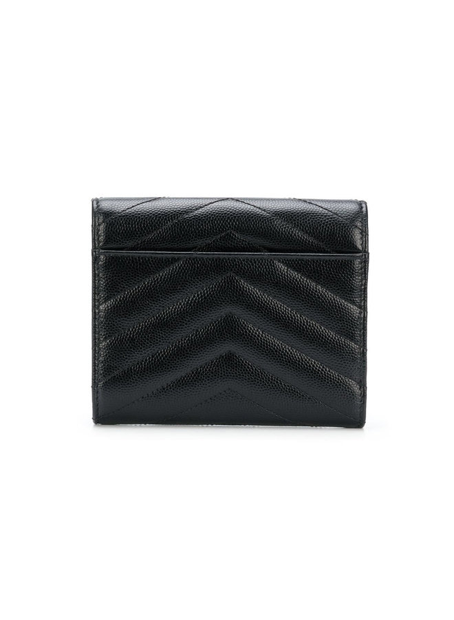 Monogram Compact Tri-Fold Wallet in Black/Gold