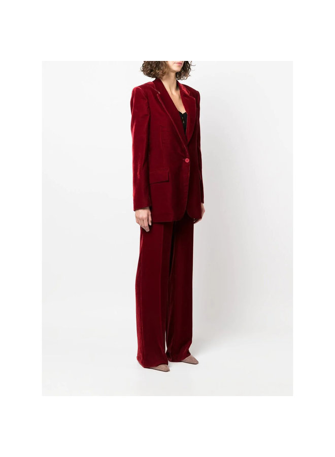 One Button Velvet Blazer Jacket in Red