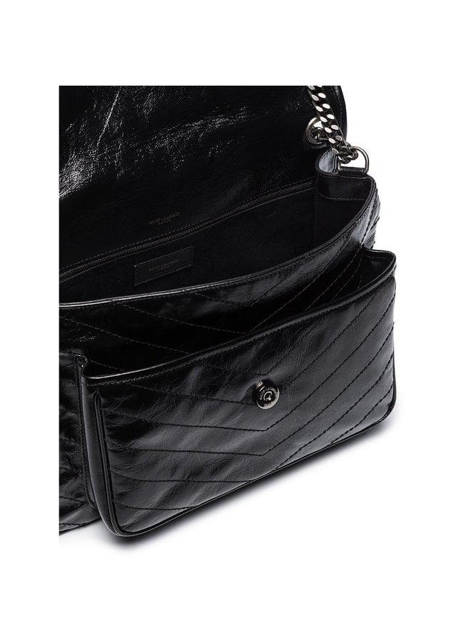 Niki Large Shoulder Bag in Black/Silver