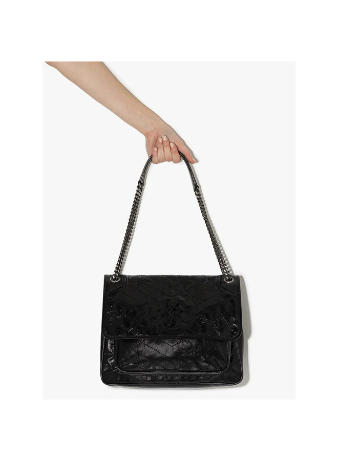 Niki Large Shoulder Bag in Black/Silver