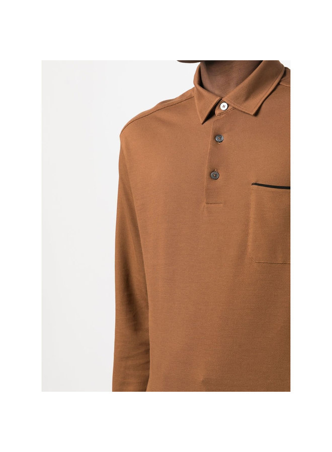 Long Sleeve Polo T-Shirt in Vicuna