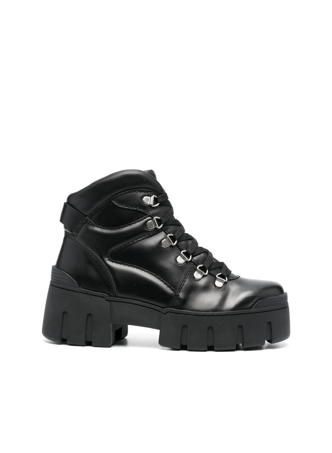 Lace Up Leather Boots in Black