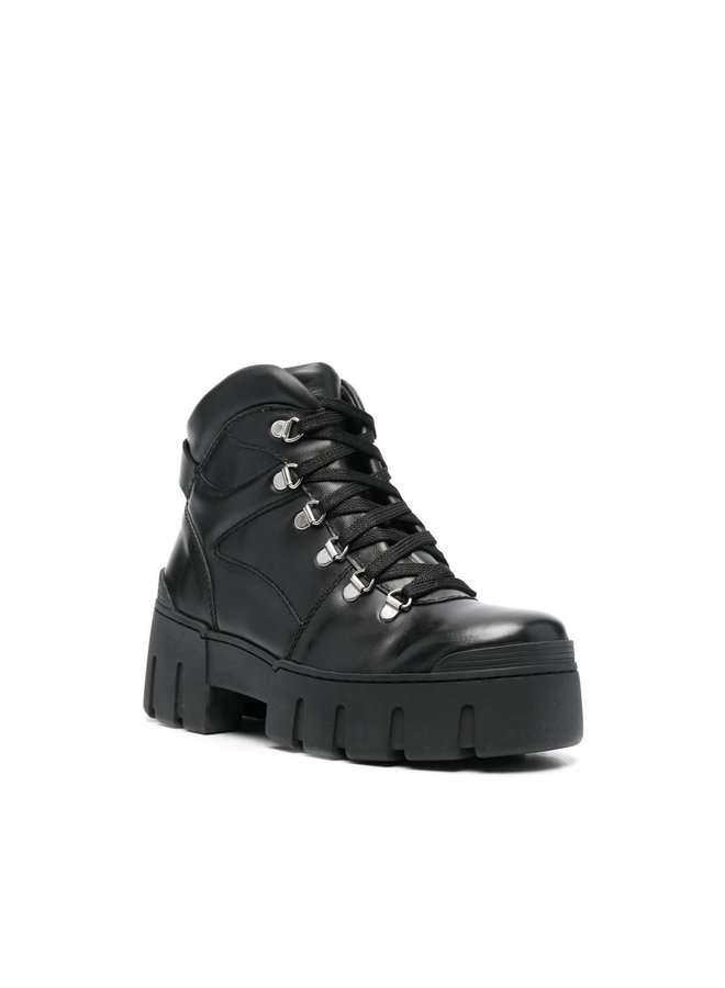 Lace Up Leather Boots in Black