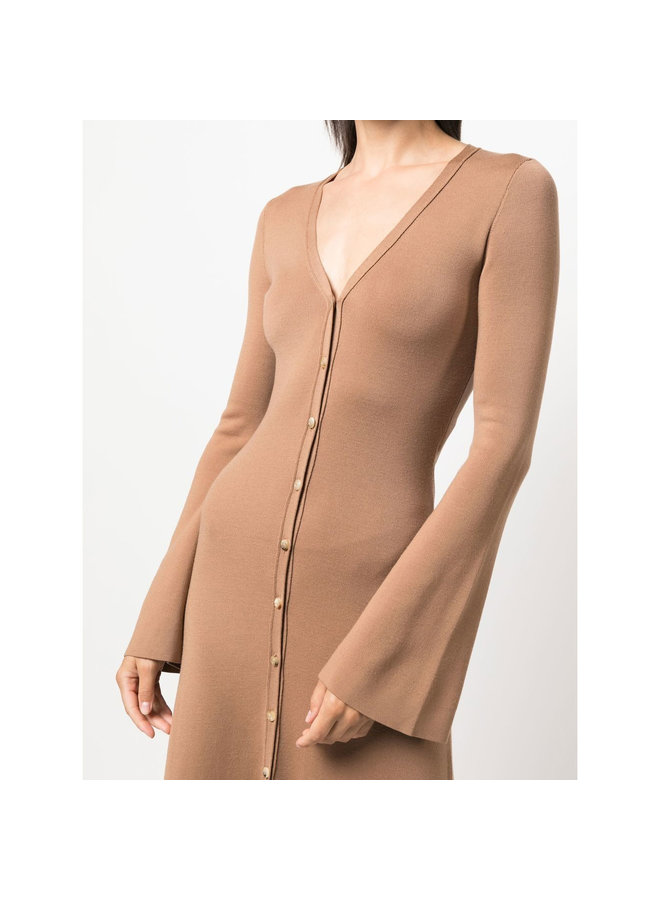 V-Neck Knitted Dress in Worn Brown