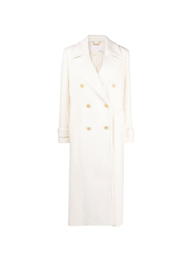 Double Breasted Fitted Coat in White