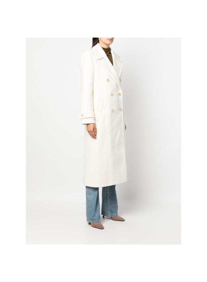 Double Breasted Fitted Coat in White