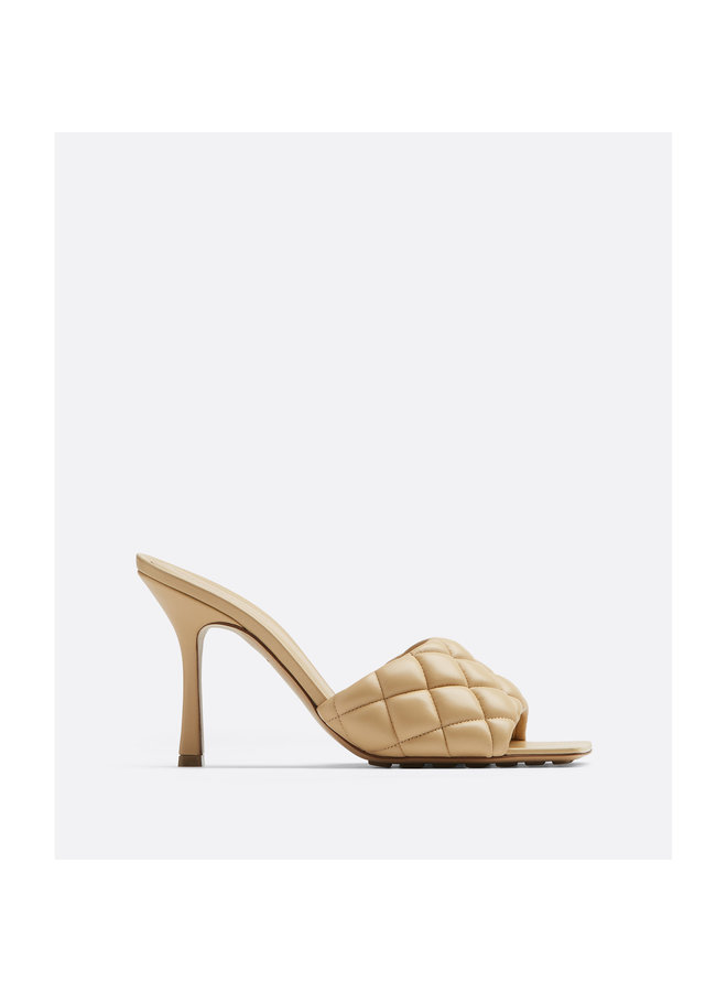 High Heel Quilted Intrecciato Mule in Beige