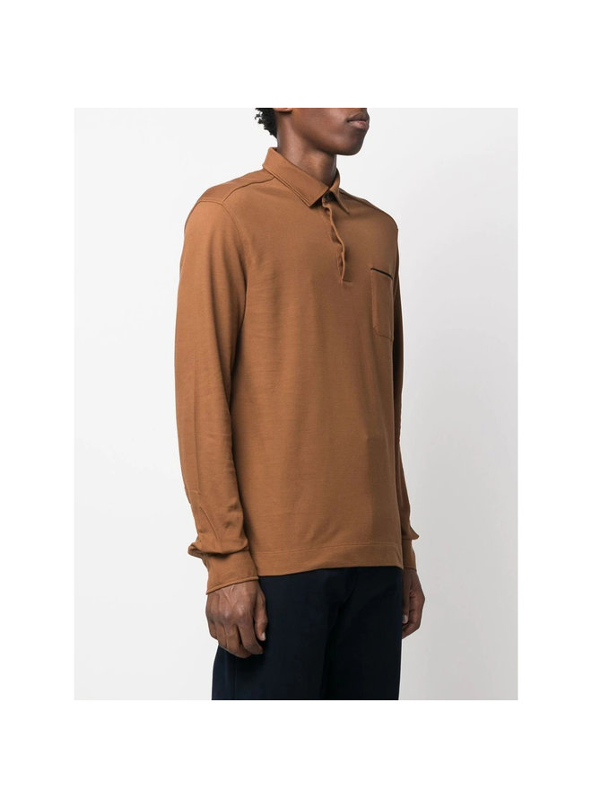 Long Sleeve Polo T-Shirt in Vicuna