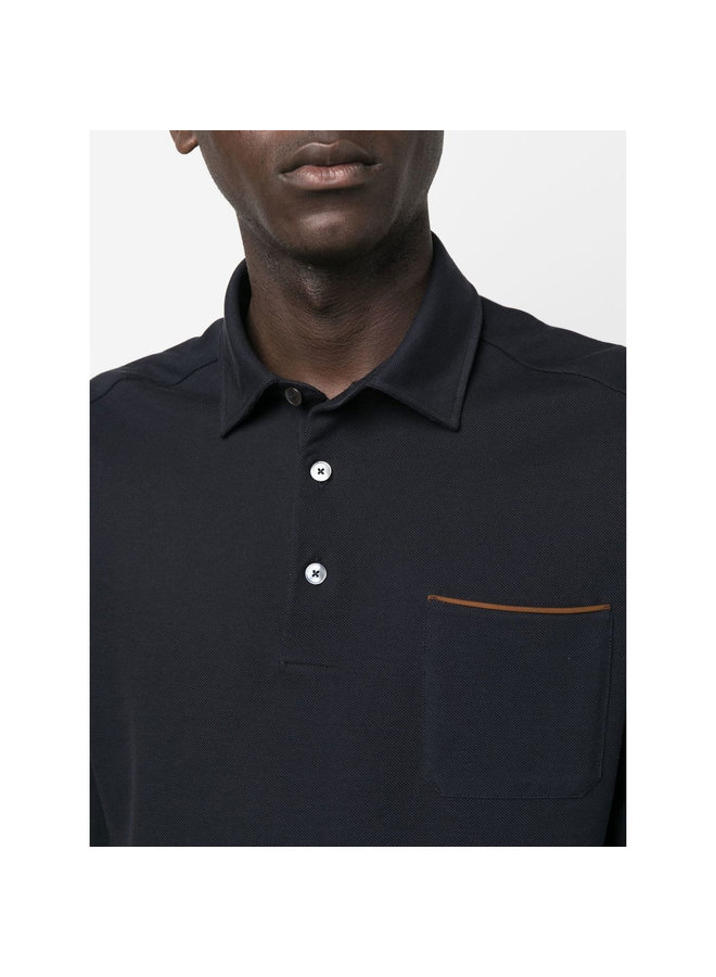 Long Sleeve Polo T-Shirt in Navy Blue