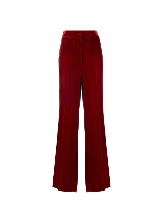 Tailored Velvet Straight Leg Pants in Red