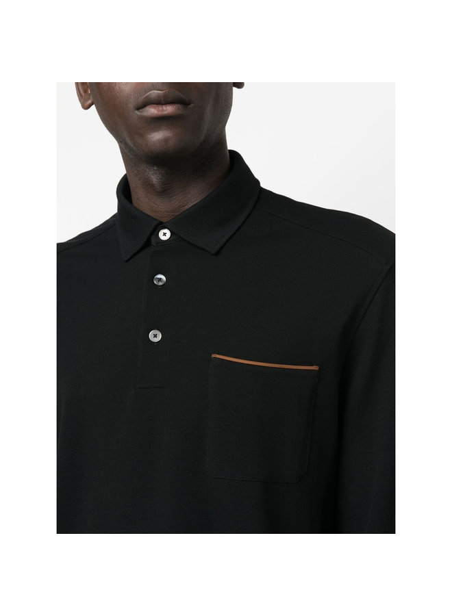 Long Sleeve Polo T-Shirt in Black