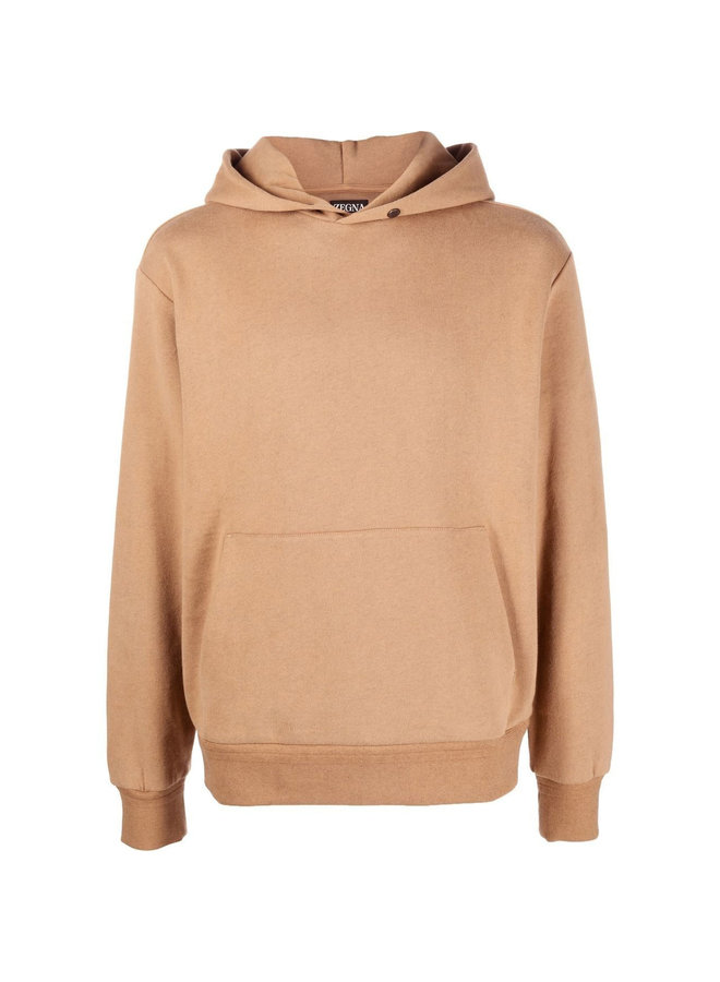 Pullover Hooded Cashmere Blend  Sweatshirt in Camel