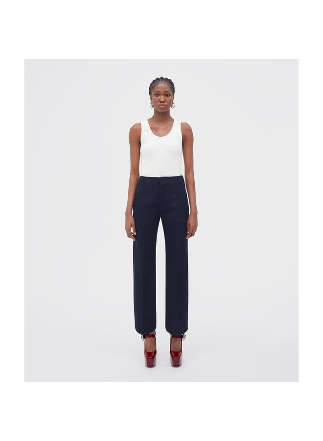 High Waisted Curved Leg Pants in Navy