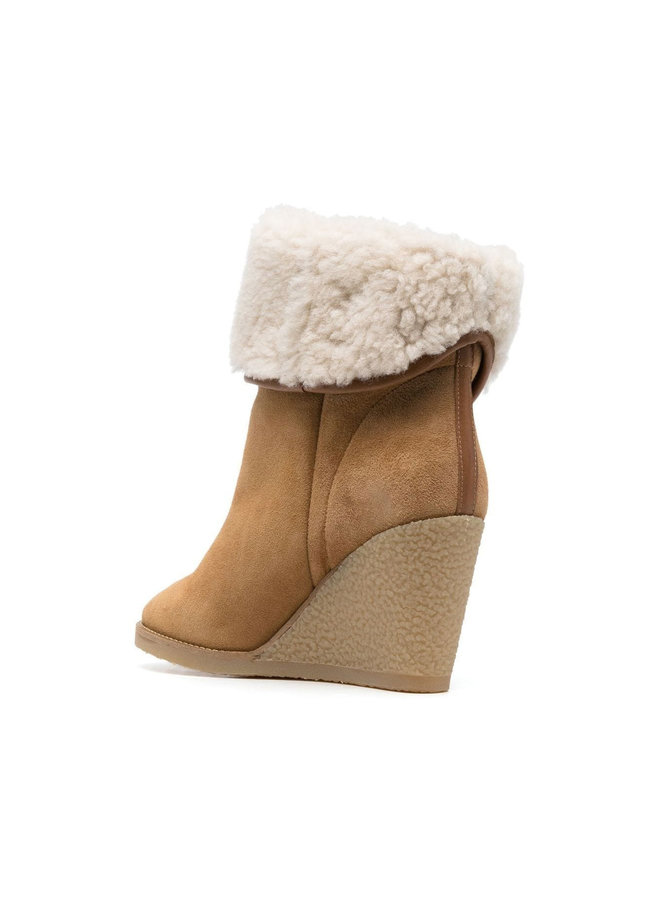 Shearling Trim Wedge Boot in Natural