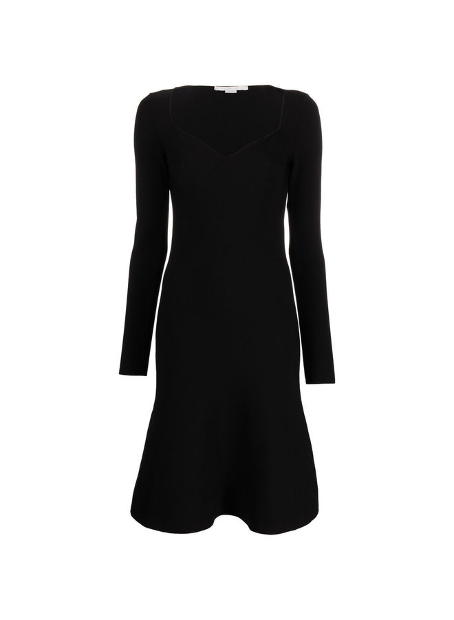 Sweetheart-Neck Flared Dress in Black