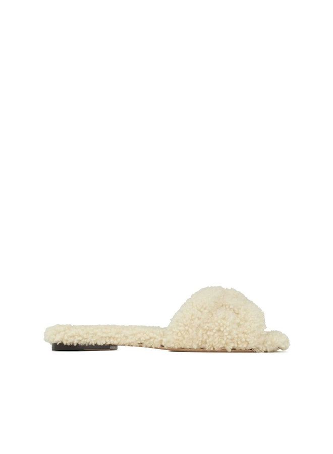 Tribute Shearling Flat Mules in Off White