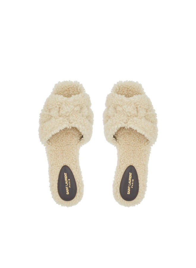 Tribute Shearling Flat Mules in Off White