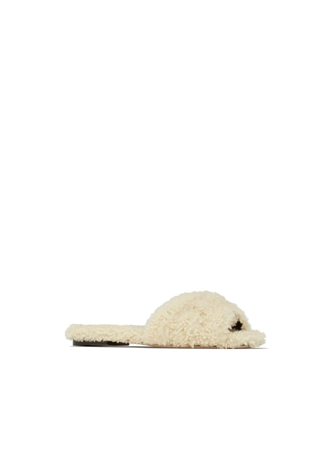 Tribute Shearling Flat Mules in Off White