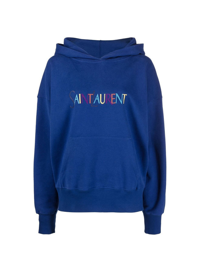 Embroidered Logo Hoodie in Blue Multi