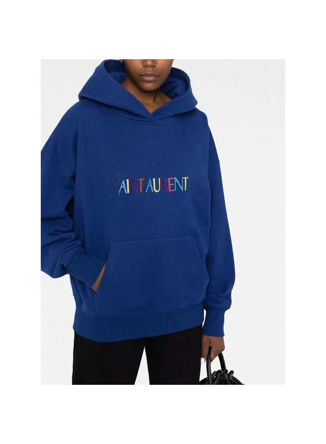 Embroidered Logo Hoodie in Blue Multi