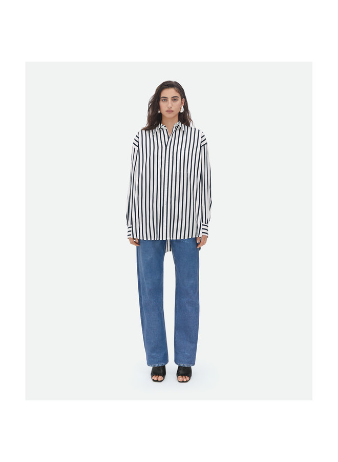 Long Sleeve Striped Shirt in White/Navy