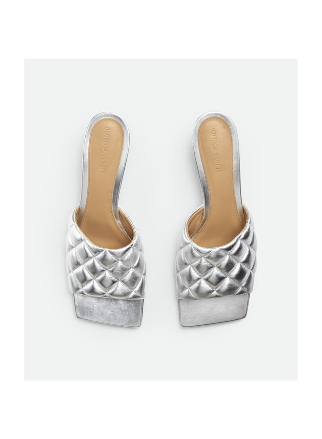 Low Heel Quilted Intrecciato Mule in Silver