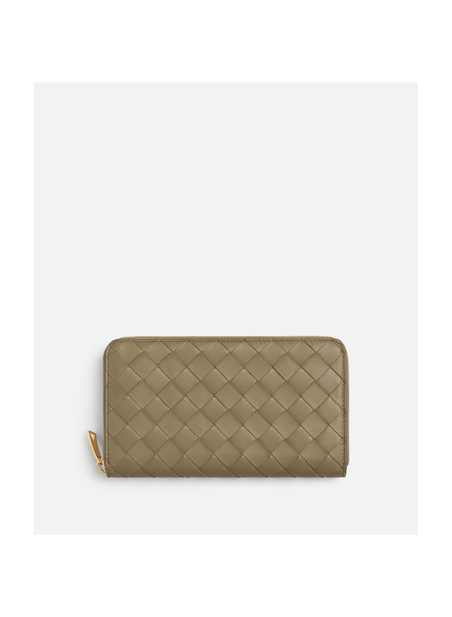 Large Zip Around Wallet in Taupe/Gold
