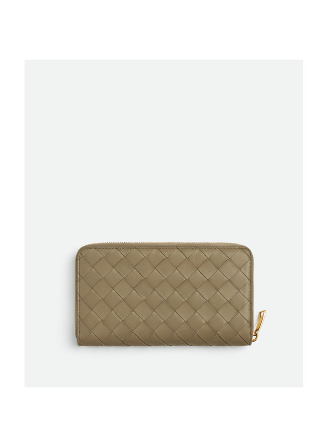 Large Zip Around Wallet in Taupe/Gold