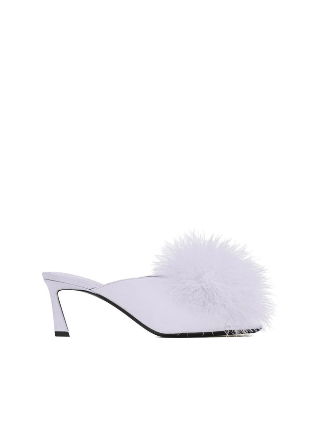 Bianco Faux Fur Mid Heel Mules in Violet