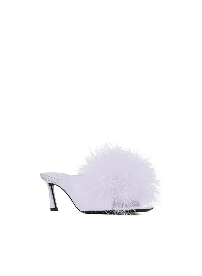 Bianco Faux Fur Mid Heel Mules in Violet