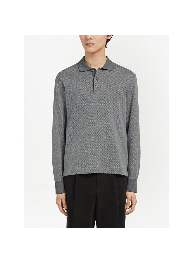 Jacquard Long Sleeve Polo T-Shirt in Grey