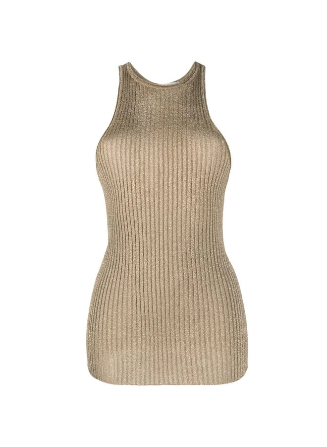 Lurex Ribbed Knit Tank Top in Gold