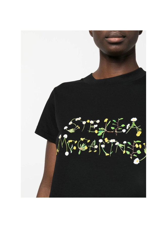 Floral Logo Print T-Shirt in Black