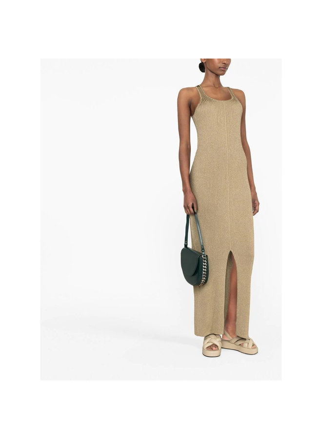 Knitted Sleeveless Long Dress in Gold