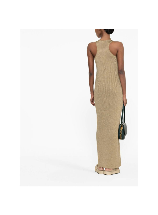 Knitted Sleeveless Long Dress in Gold